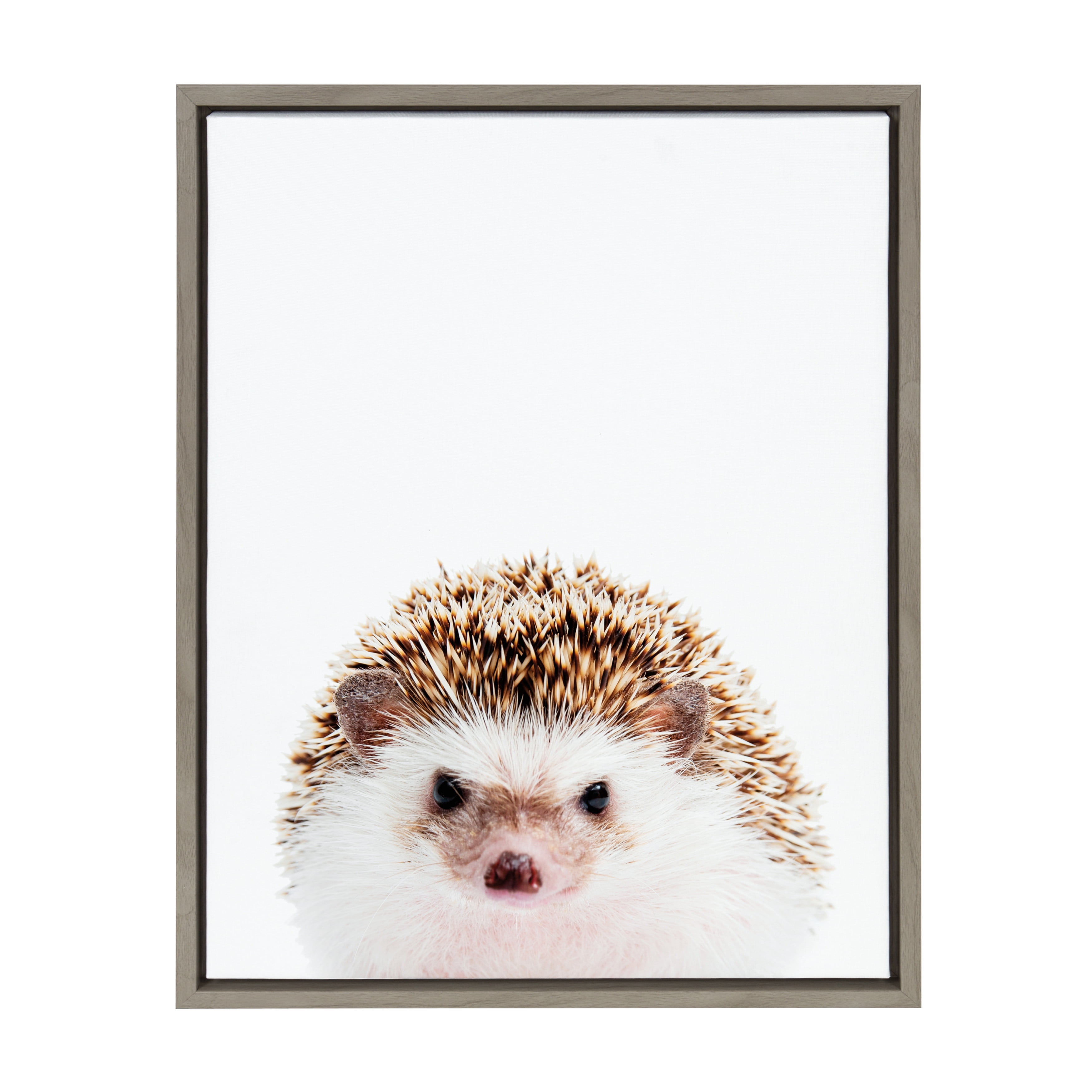 Kate and Laurel Sylvie Hedgehog Animal Print Portrait Framed Canvas Wall Art by Amy Peterson, 18x24 Gray