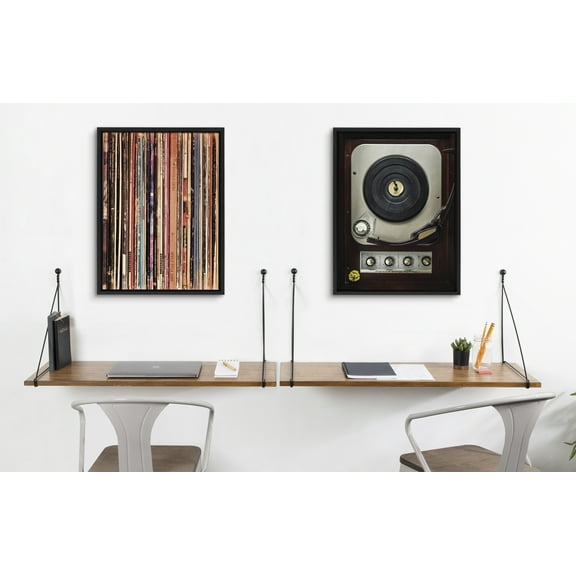 Kate and Laurel Sylvie High Fidelity Framed Canvas Wall Art by Emiko and Mark Franzen of F2Images, 18x24 Black, Decorative Vinyl Record Art for Wall