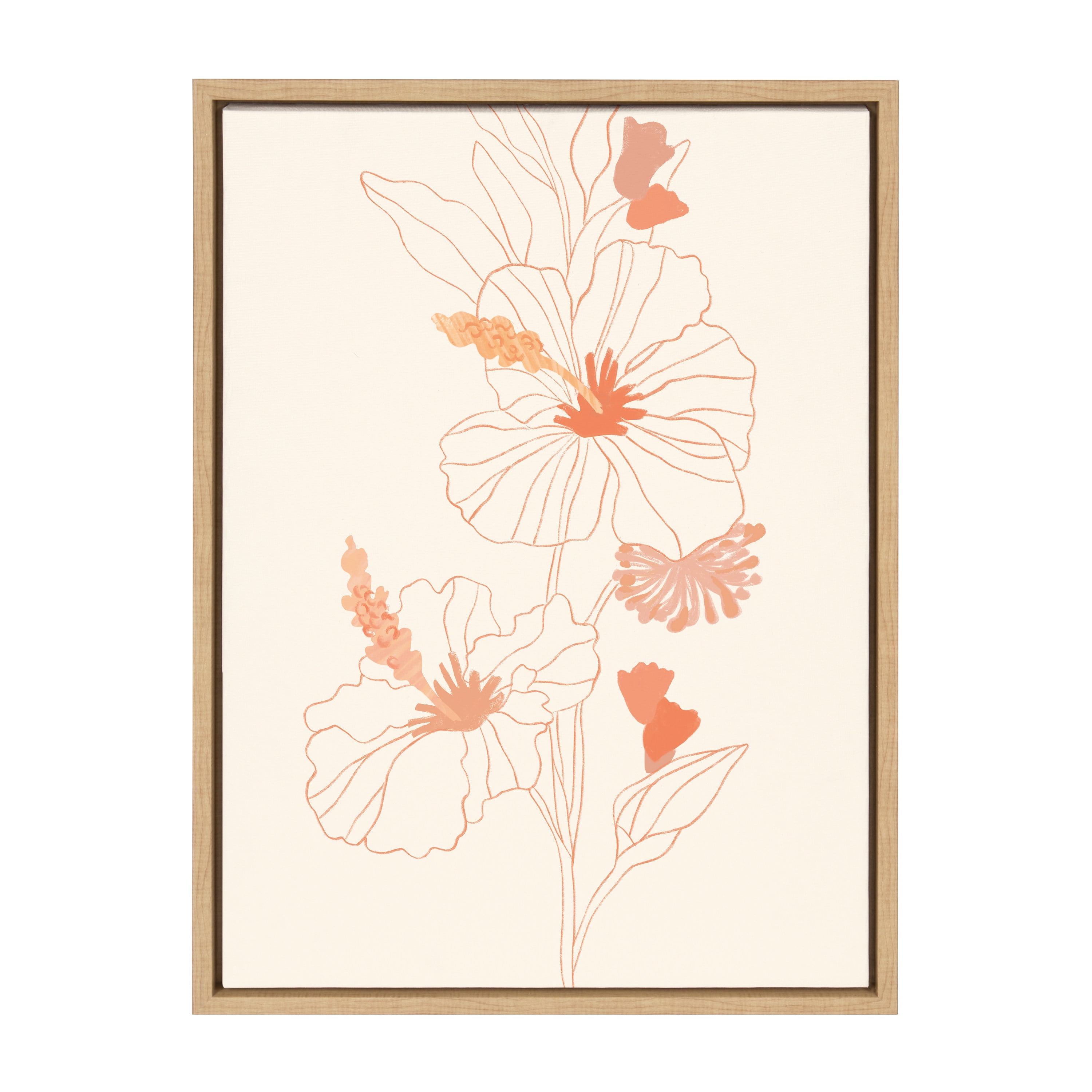 Natural Framed Tropical Hibiscus Floral Canvas Art, 18" x 24"