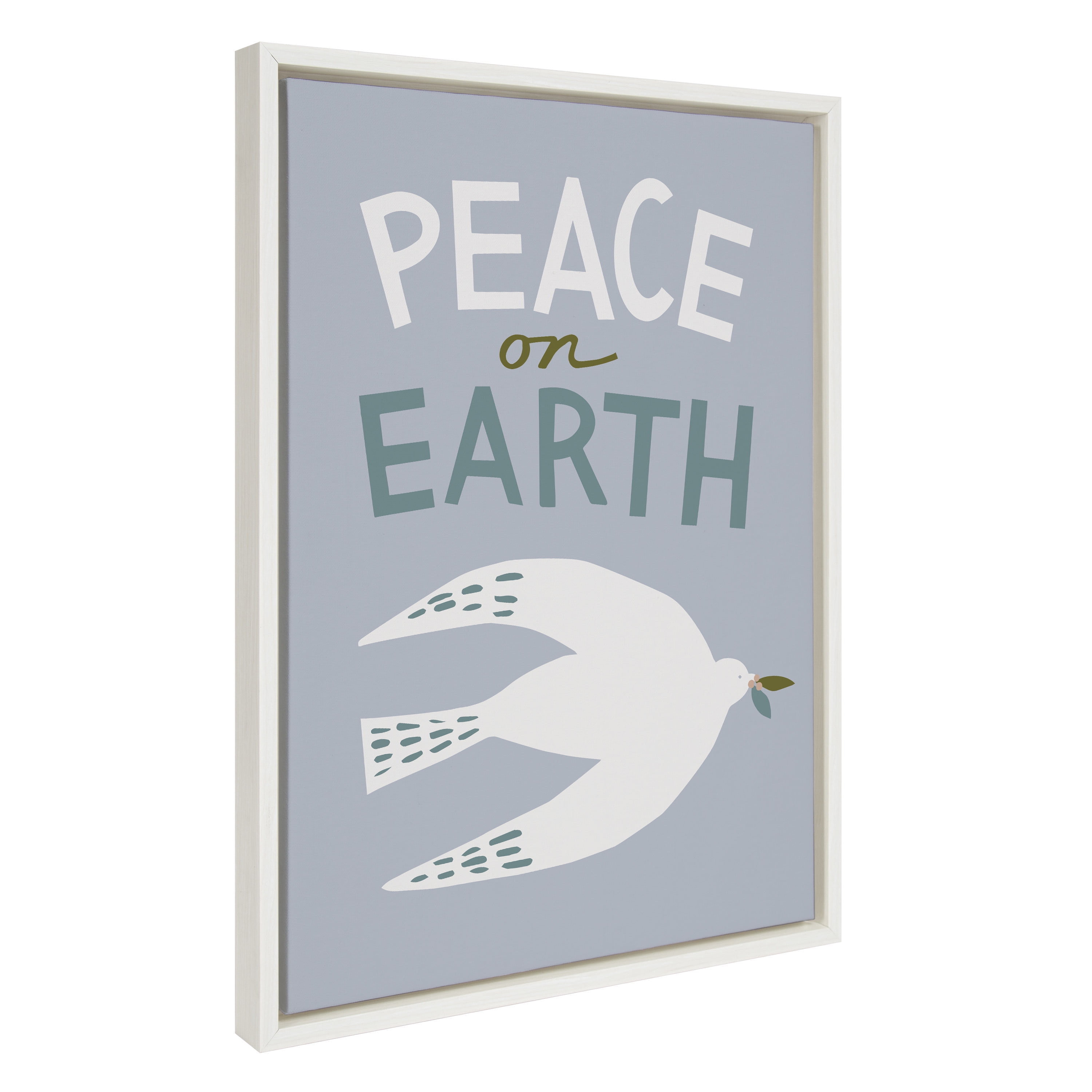Holiday Peace on Earth White Framed Canvas Wall Art, 18x24