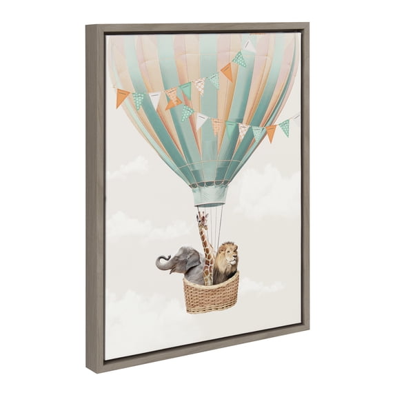 Kate and Laurel Sylvie Hot Air Balloon Travel Framed Canvas Wall Art by July Art Prints, 18x24 Gray, Zoo Animal Wall Art Decor