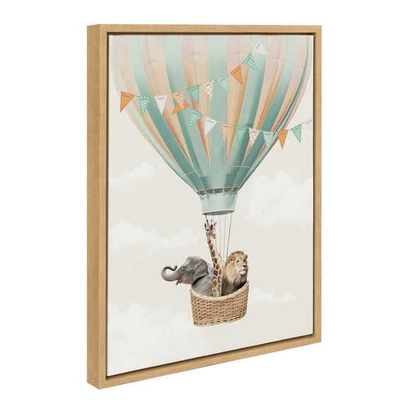 Kate and Laurel Sylvie Hot Air Balloon Travel Framed Canvas Wall Art by July Art Prints, 18x24 Natural, Zoo Animal Wall Art Decor