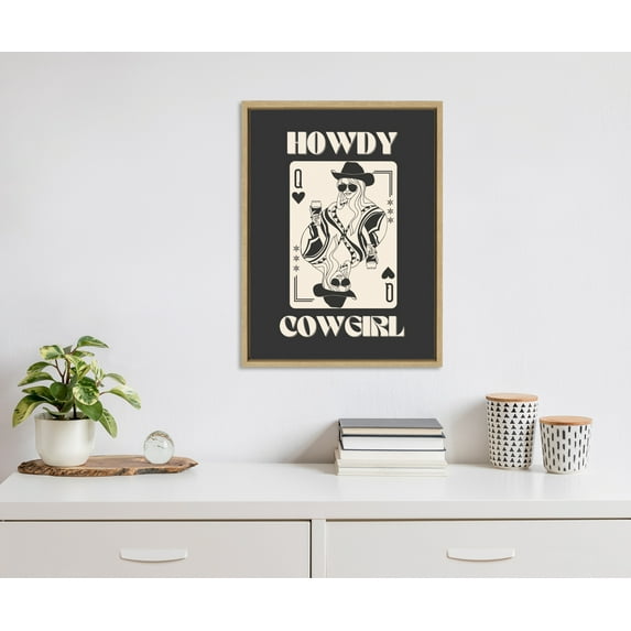 Kate and Laurel Sylvie Howdy Cowgirl Queen Framed Canvas Wall Art by Honey Island Studio, 18x24 Natural, Western Cowboy Art for Wall