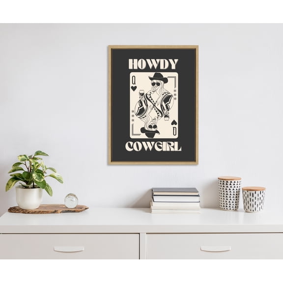 Kate and Laurel Sylvie Howdy Cowgirl Queen Framed Canvas Wall Art by Honey Island Studio, 18x24 Natural, Western Cowboy Art for Wall