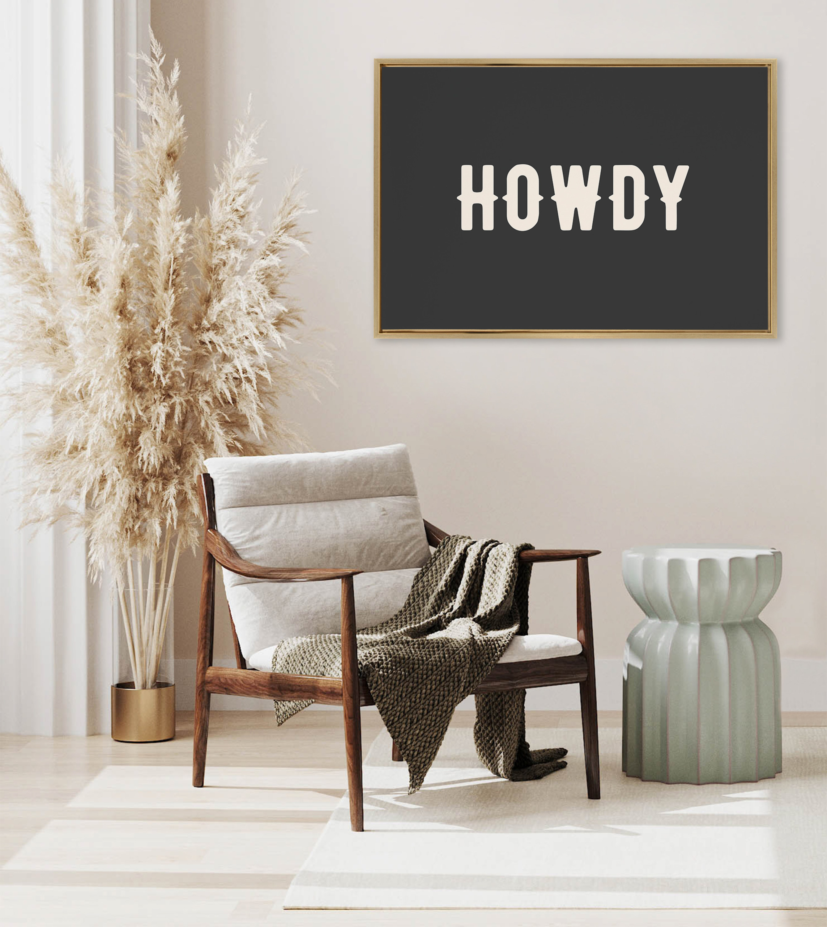 Kate & Laurel All Things Decor 23"x33" Sylvie Howdy Landscape Black Framed Canvas by Honey Island Studio Bright Gold