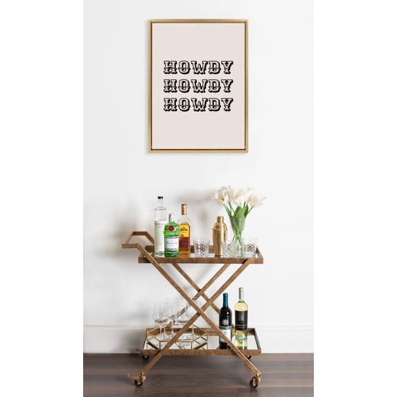 Kate and Laurel Sylvie Howdy Western Framed Canvas Wall Art by Honey Island Studio, 18x24 Bright Gold, Western Cowboy Art for Wall