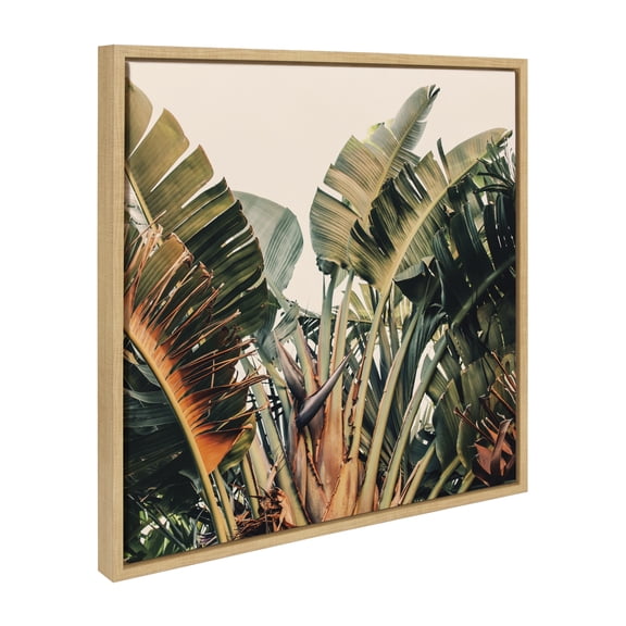 Kate and Laurel Sylvie Hue 2 Framed Canvas Wall Art by Alicia Bock, 22x22 Natural, Coastal Beach Palm Tree Art for Wall