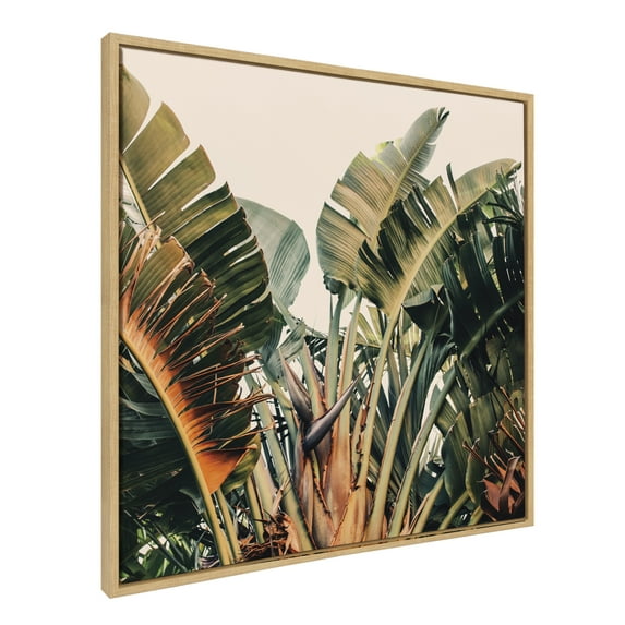 Kate and Laurel Sylvie Hue 2 Framed Canvas Wall Art by Alicia Bock, 30x30 Natural, Coastal Beach Palm Tree Art for Wall