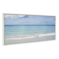 Kate and Laurel Sylvie I Want to go Back Framed Canvas Wall Art by Vidal Hernandez, 18x40 White, Wide Ocean Beach Landscape Art for Wall