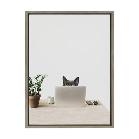 Kate and Laurel Sylvie Im Cherise the Creative Cat Framed Canvas Wall Art by The Creative Bunch Studio, 18x24 Gray, Whitty Kitty Cat Office Art