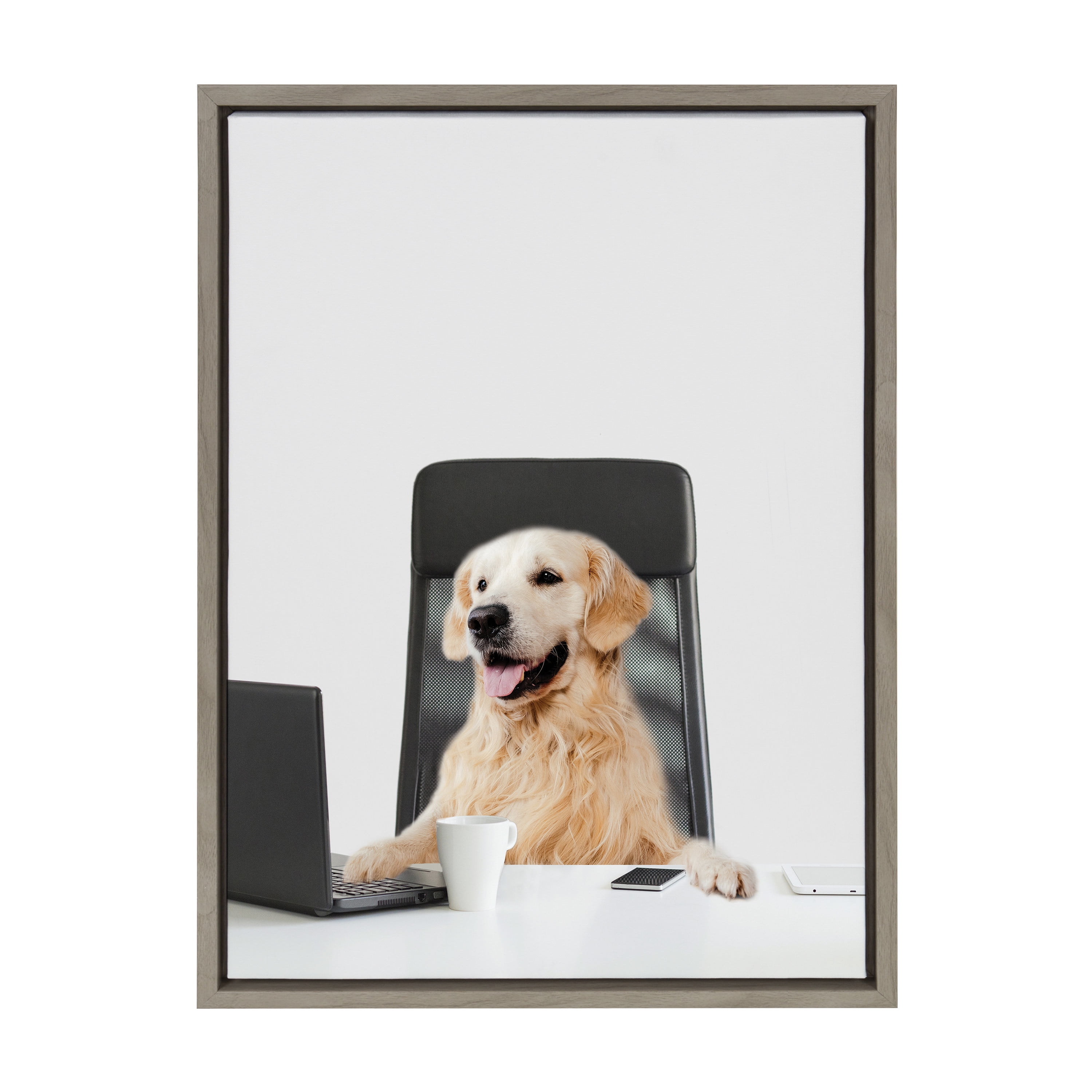 Whimsical Dog Office Canvas Print Set in Gray Frames
