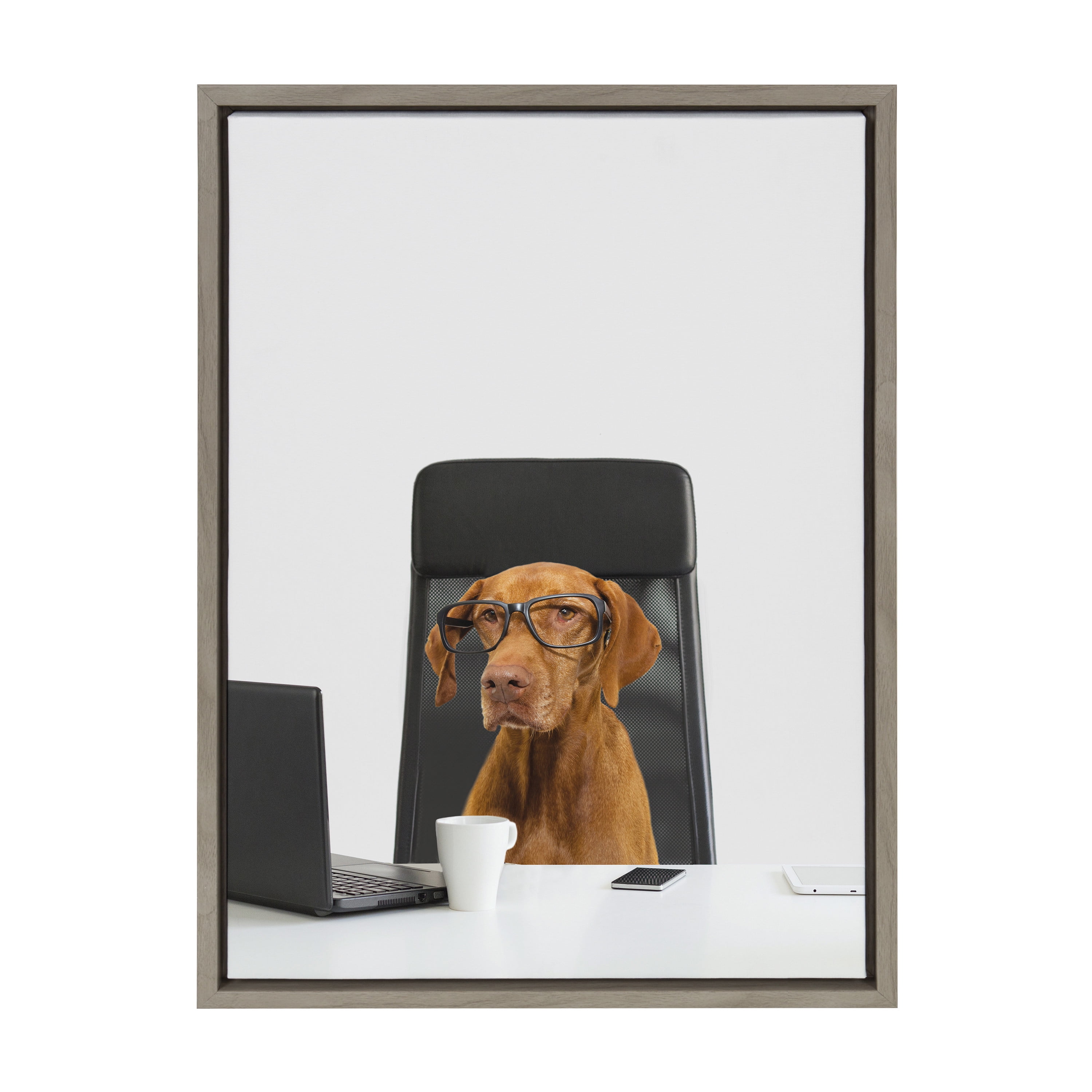 Humorous Office Dog Canvas Art Set with Gray Frames