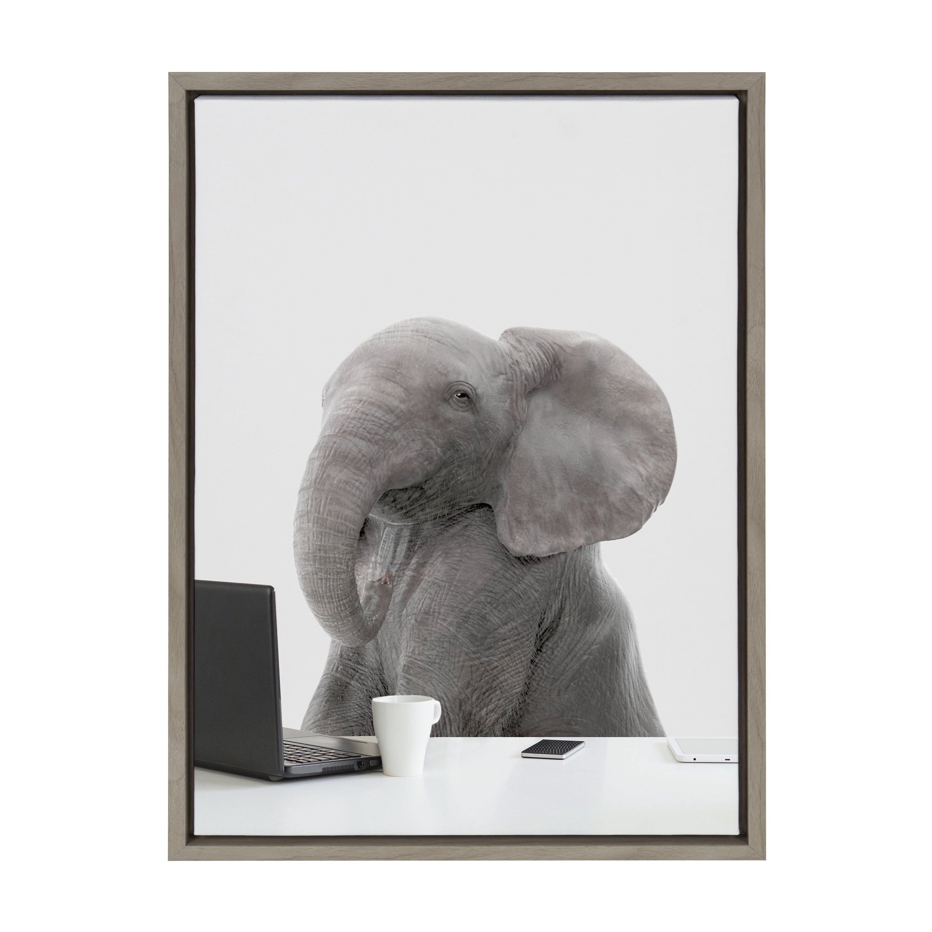 Kate and Laurel Sylvie I’m Eleanor, the CEO Framed Canvas Wall Art by The Creative Bunch Studio, 18x24 Gray, Fun Animal Office Art for Walls