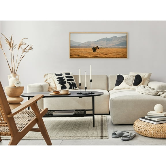 Kate and Laurel Sylvie Icelandic Horses No 3 Framed Canvas Wall Art by Crystal Lynn Collins, 40x18 Natural, Stunning Nature Landscape Art for Wall