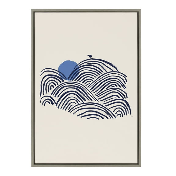 Kate and Laurel Sylvie Indigo Morning View Framed Canvas Wall Art by Hannah Beisang, 23x33 Gray, Decorative Blue Abstract Art for Wall