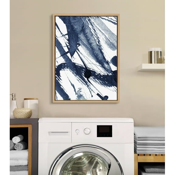Kate and Laurel Sylvie Indigo Watercolor Framed Canvas Wall Art by Amy Peterson Art Studio, 18x24 Natural, Decorative Abstract Art Print for Wall
