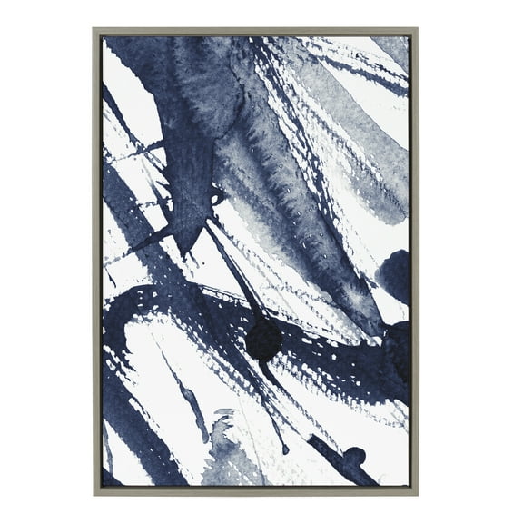 Kate and Laurel Sylvie Indigo Watercolor Framed Canvas Wall Art by Amy Peterson Art Studio, 23x33 Gray, Decorative Abstract Art Print for Wall