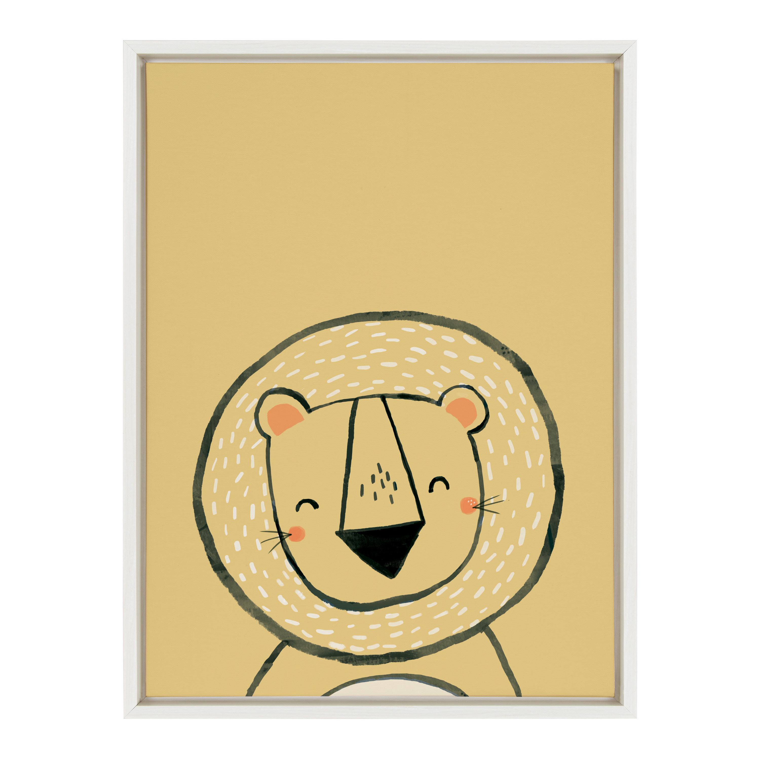 Kate and Laurel Sylvie Inky Lion Framed Canvas Wall Art by Lauradidthis 18x24 White Adorable Animal Art for Wall