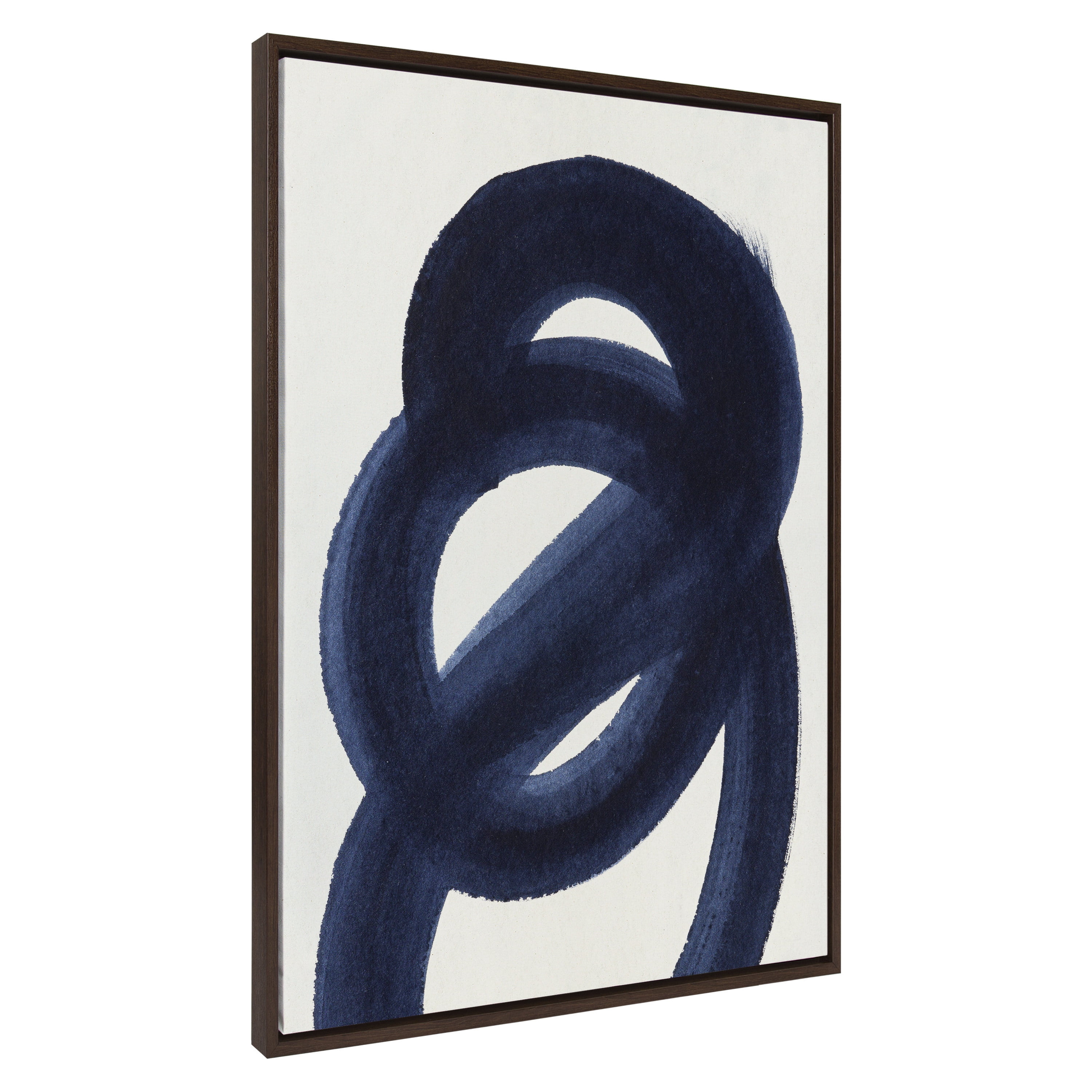 Large Blue Abstract Canvas Wall Art with Brown Frame