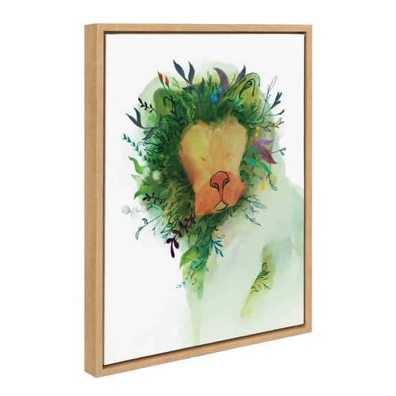 Kate and Laurel Sylvie Jungle King Framed Canvas Wall Art by Faryn Hughes, 18x24 Natural, Modern Abstract Floral Lion Art for Wall