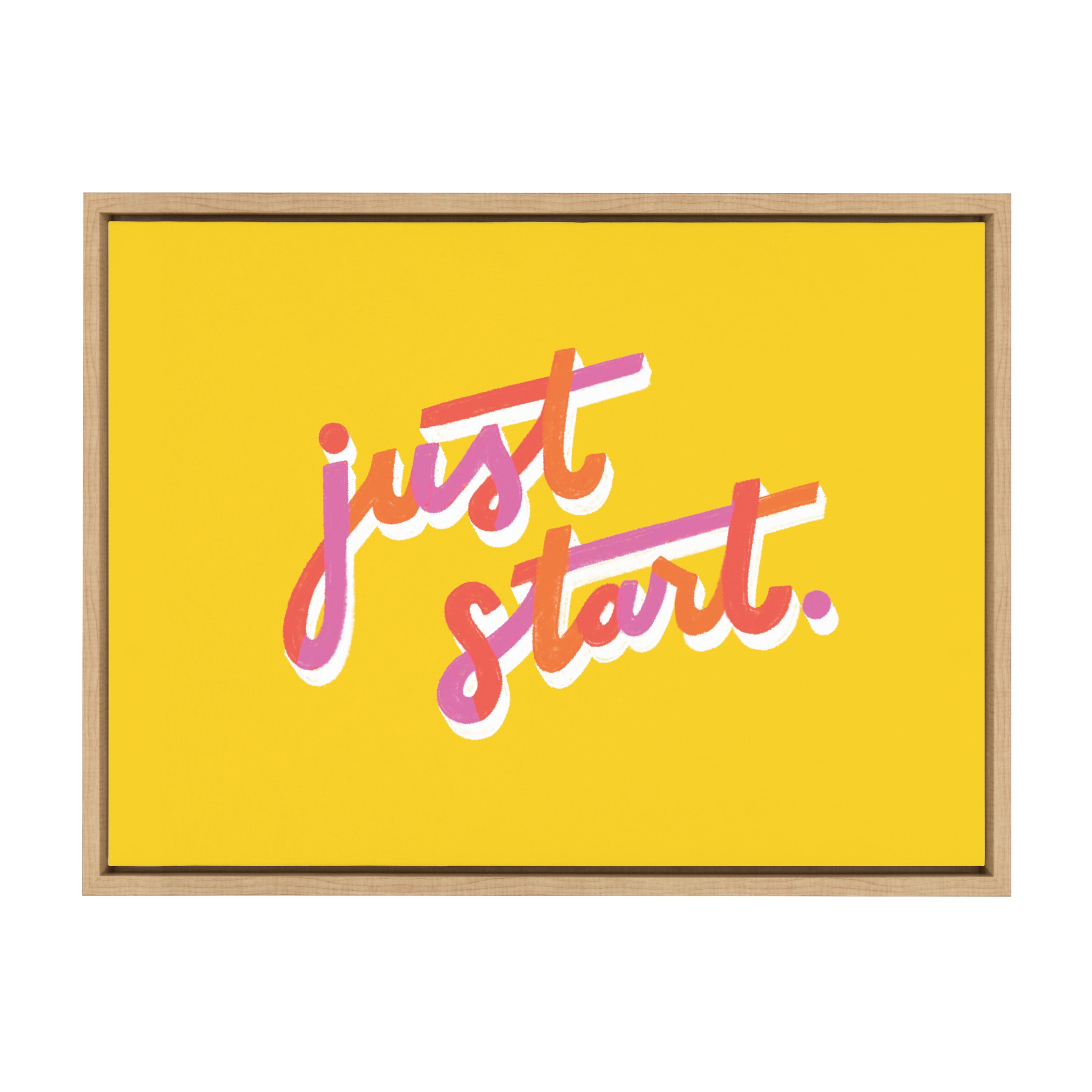 Yellow and Pink Motivational Quote Canvas Print with Natural Frame