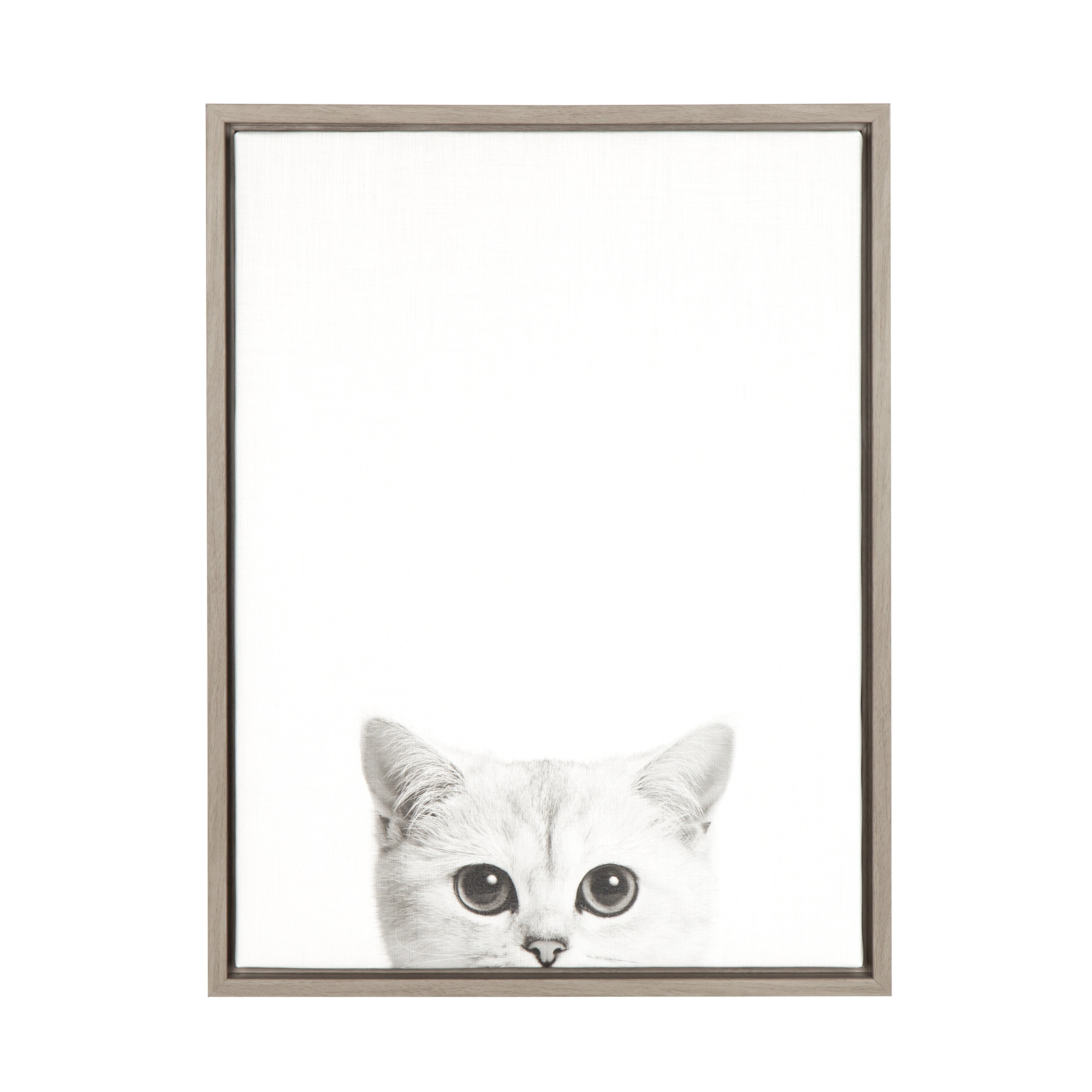 Kate and Laurel Sylvie Kitty Black and White Portrait Framed Canvas Wall Art  by Simon Te Tai, 18x24 Gray