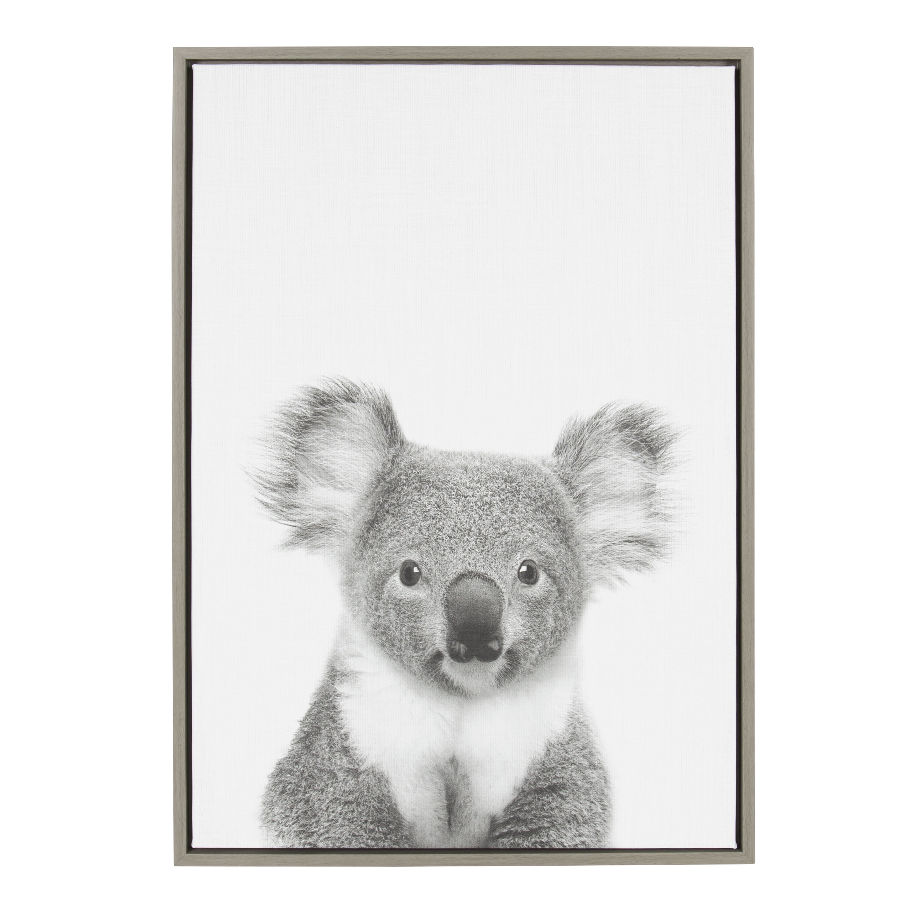 Kate and Laurel Sylvie Koala Animal Print Black and White Portrait Framed  Canvas Wall Art by Simon Te Tai, 23x33 Gray
