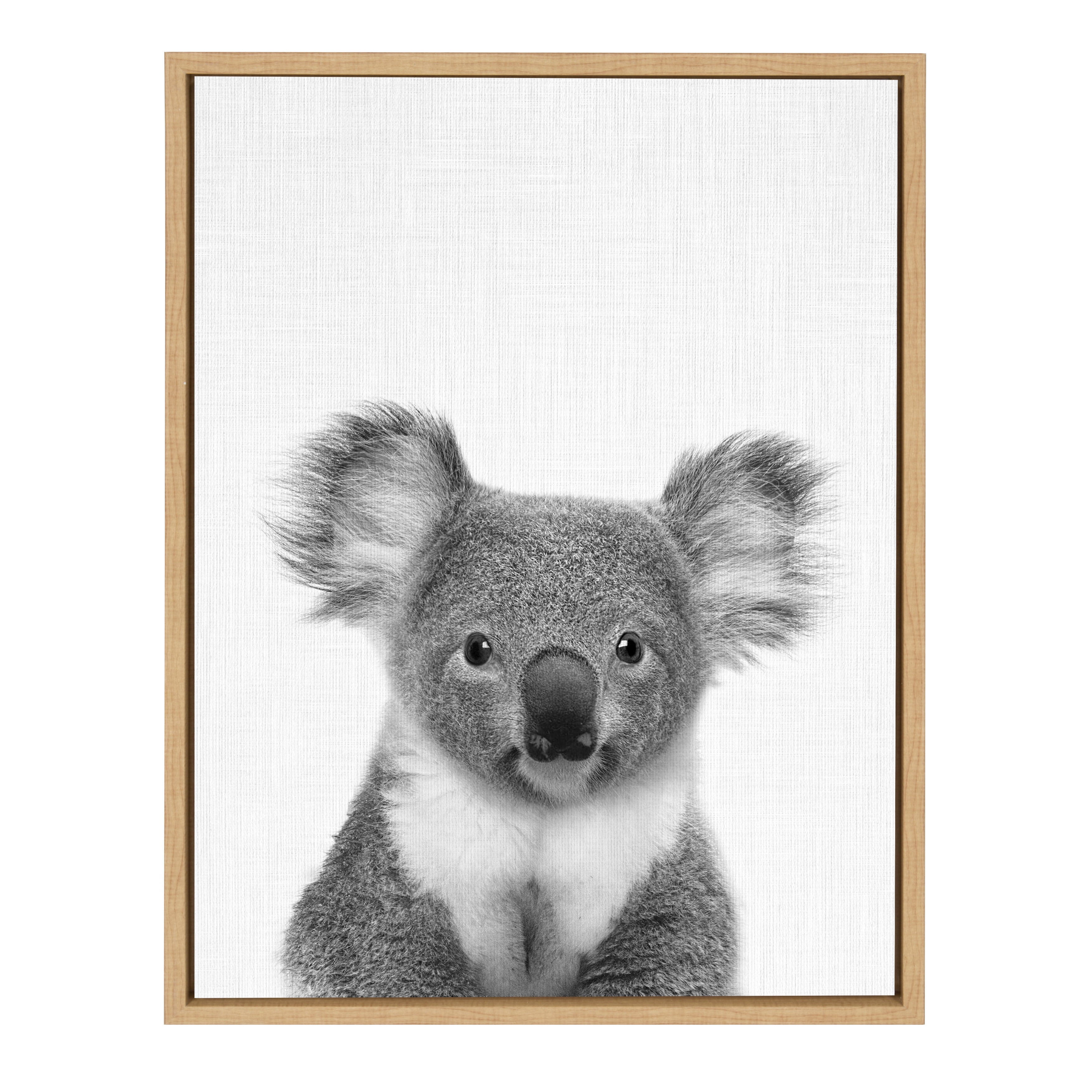 Kate and Laurel Sylvie Koala Bear Black and White Portrait Framed Canvas Wall Art by Simon Te Tai, 18x24 Natural
