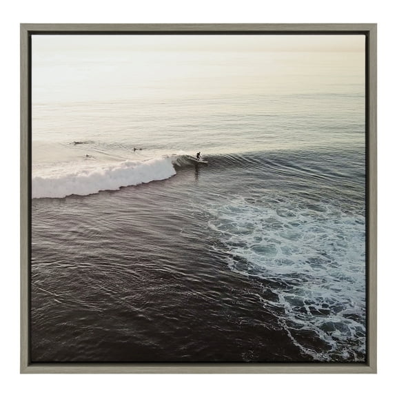 Kate and Laurel Sylvie La Jolla 1 Framed Canvas Wall Art by Rachel Bolgov, 22x22 Gray, Decorative Peaceful Beach Art for Wall