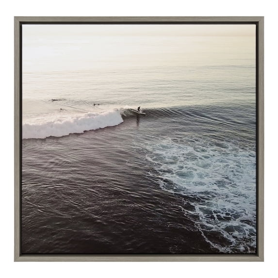 Kate and Laurel Sylvie La Jolla 1 Framed Canvas Wall Art by Rachel Bolgov, 22x22 Gray, Decorative Peaceful Beach Art for Wall