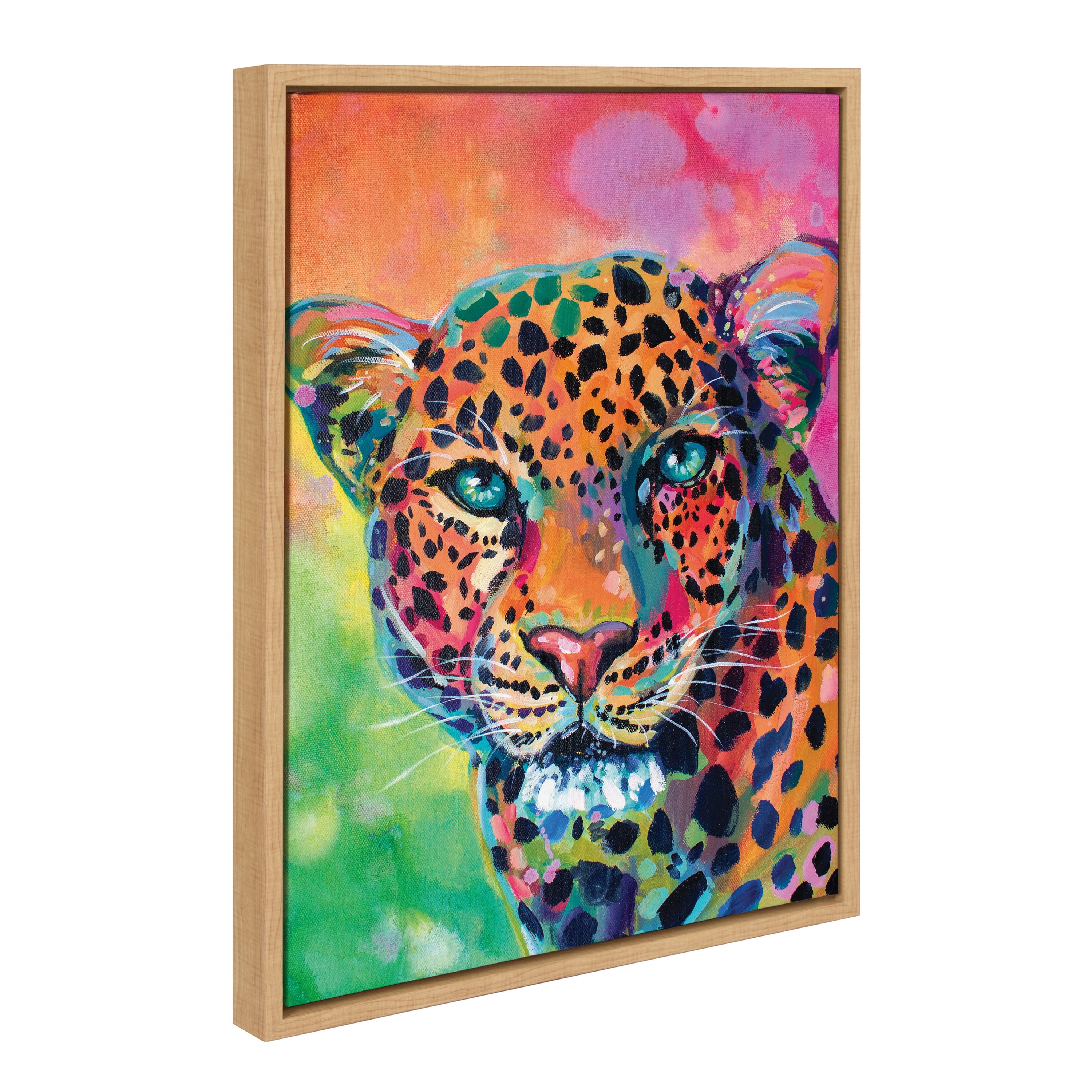 Bright Multicolor Leopard Canvas Art for Kids' Nursery, 18x24 Natural Frame