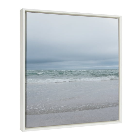 Kate and Laurel Sylvie Life's a Beach Framed Canvas Wall Art by Stephanie Klatt, 22x22 White, Natural Ocean Beach Landscape Art for Wall Decor