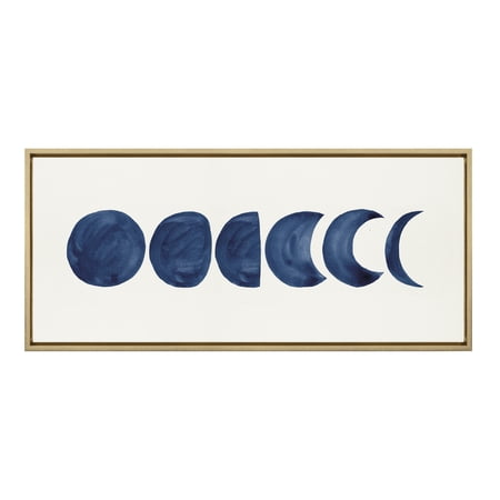 Kate and Laurel Sylvie Linear Moon Phases Framed Canvas Wall Art by Teju Reval of Snazzyhues 18x40 Gold Decorative Moon Art for Wall