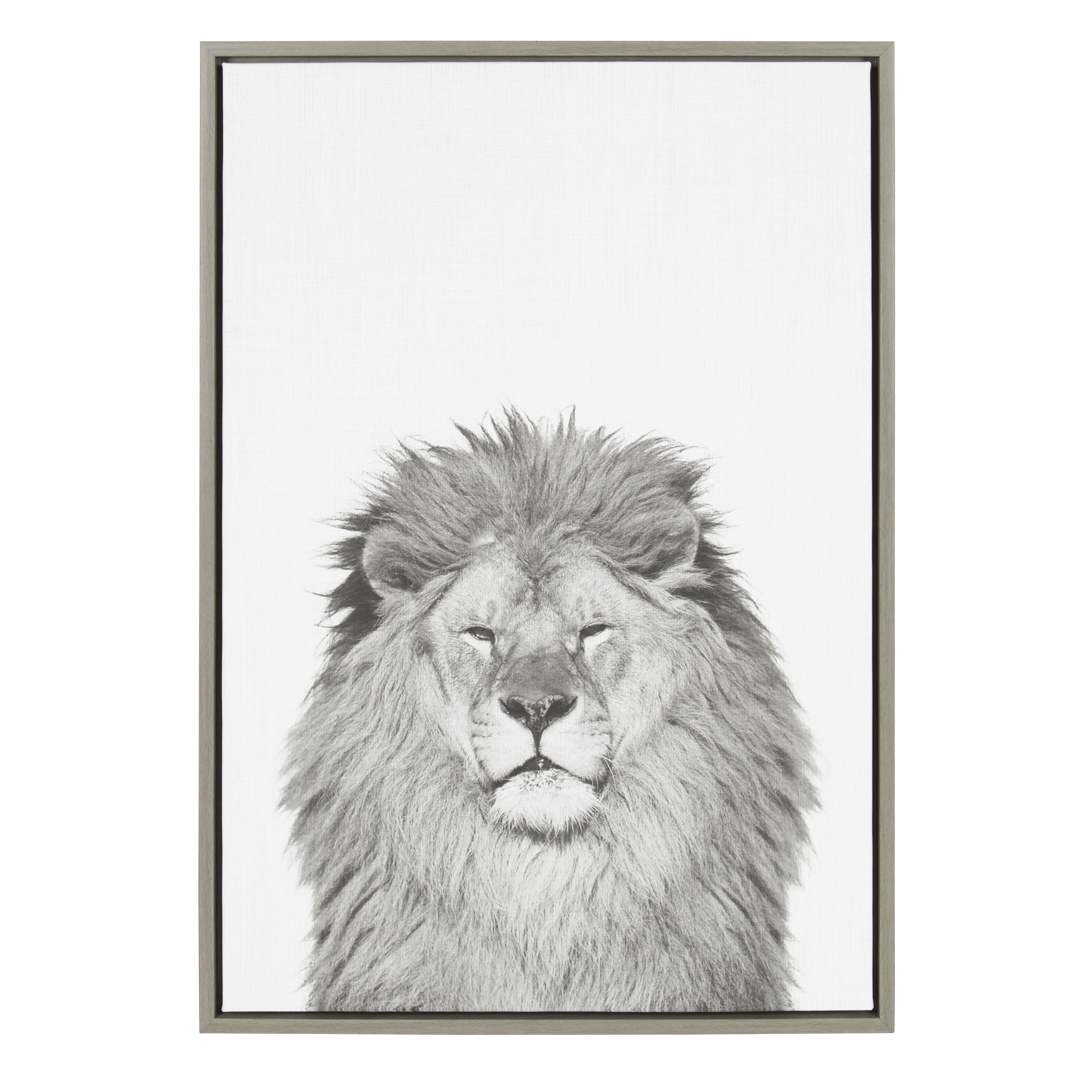 Gray Framed Canvas Lion Portrait for Kids' Room, 23" x 33"