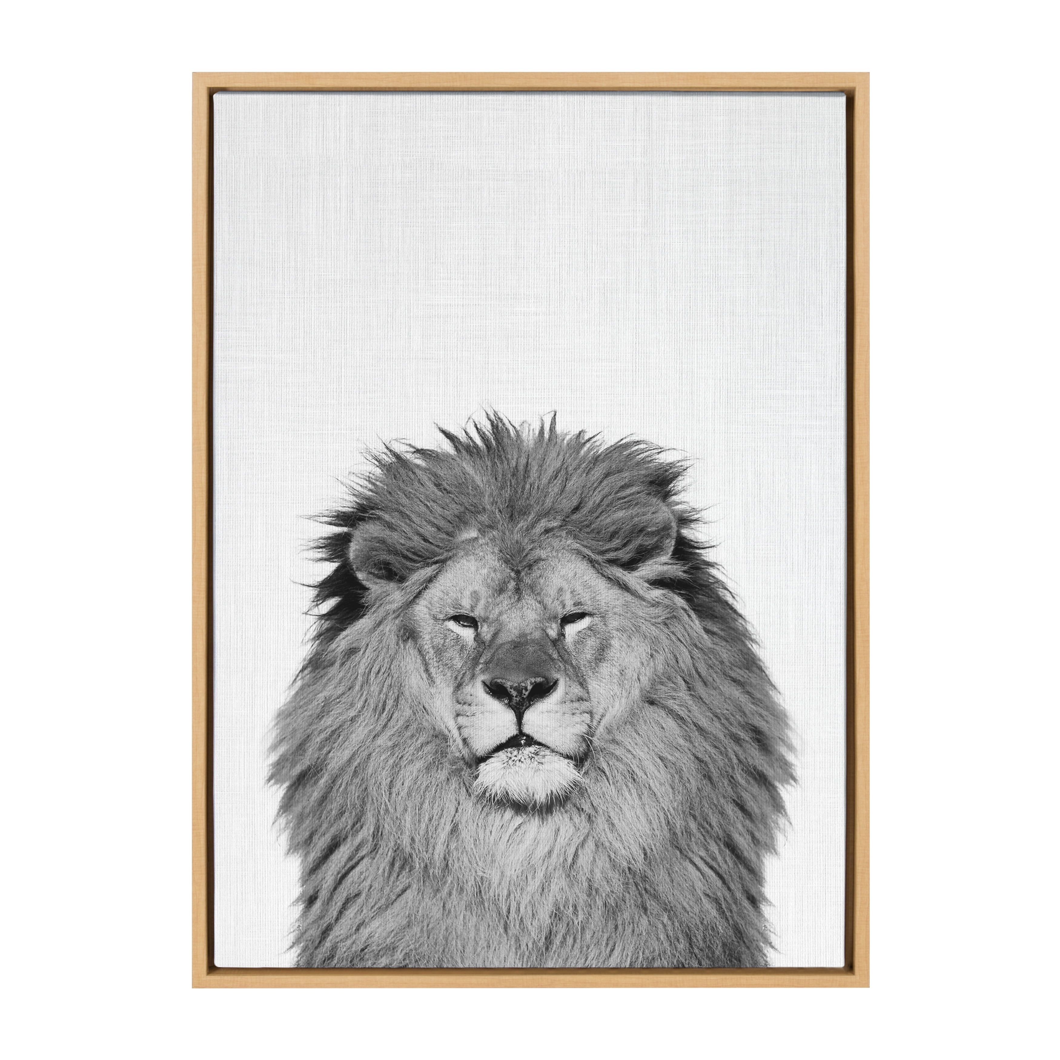 Natural 23" x 33" Black and White Lion Canvas Print for Kids