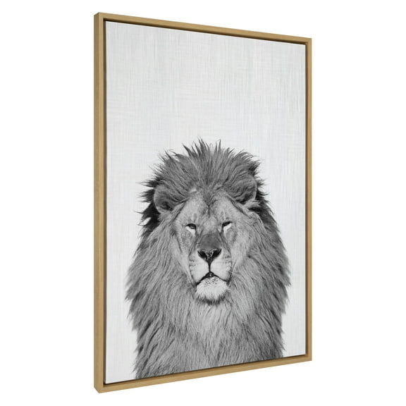 Kate and Laurel Sylvie Lion Framed Canvas Wall Art by Simon Te of Tai Prints, 31.5x41.5 Natural, Animal Portrait Wall Decor Art
