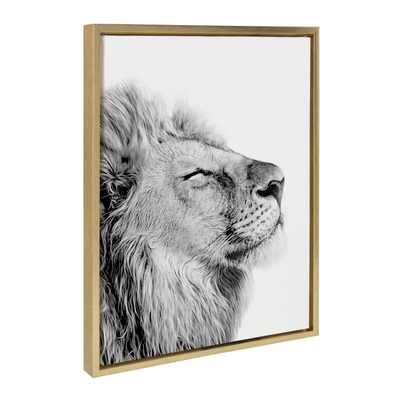 Kate and Laurel Sylvie Lion Self Actualizing Framed Canvas Wall Art by Amy Peterson Art Studio, 18 x 24, Gold, Modern Minimal Art