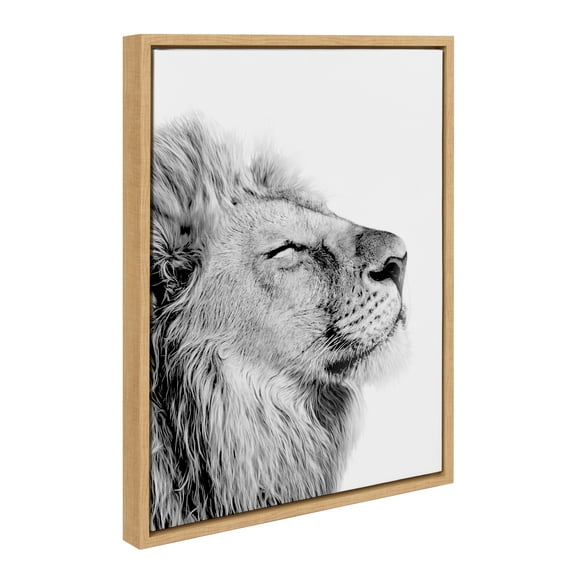 Kate and Laurel Sylvie Lion Self Actualizing Framed Canvas Wall Art by Amy Peterson Art Studio, 18 x 24, Natural, Adorable Animal Home Décor