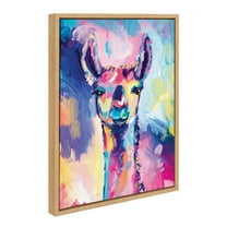 Kate and Laurel Sylvie Lolly The Llama Framed Canvas Wall Art by Rachel Christopoulos, 18x24 Natural, Modern Colorful Abstract Animal Art for Wall