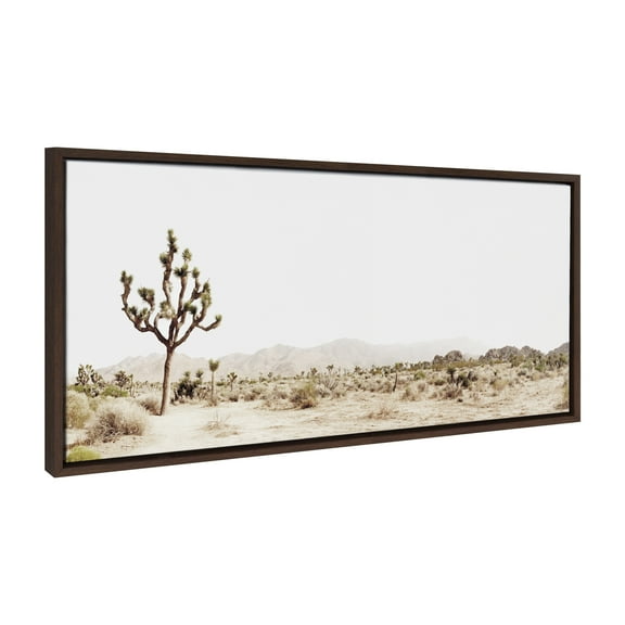 Kate and Laurel Sylvie Lone Joshua Tree Framed Canvas Wall Art by Amy Peterson Art Studio, 18x40 Brown, Nature Landscape Art Wall Décor