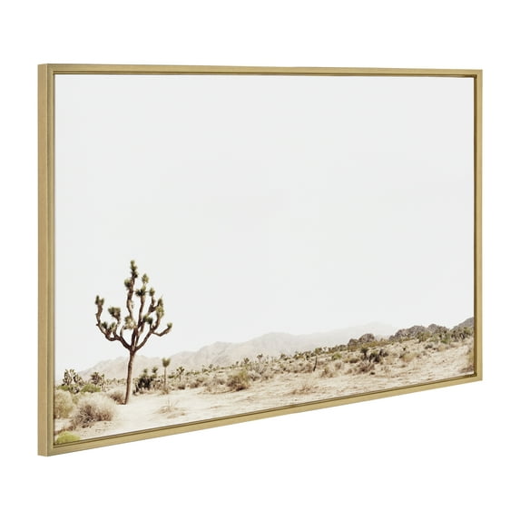 Kate and Laurel Sylvie Lone Joshua Tree Framed Canvas Wall Art by Amy Peterson Art Studio, 23x33 Gold, Minimalist Neutral Landscape Art Wall Décor