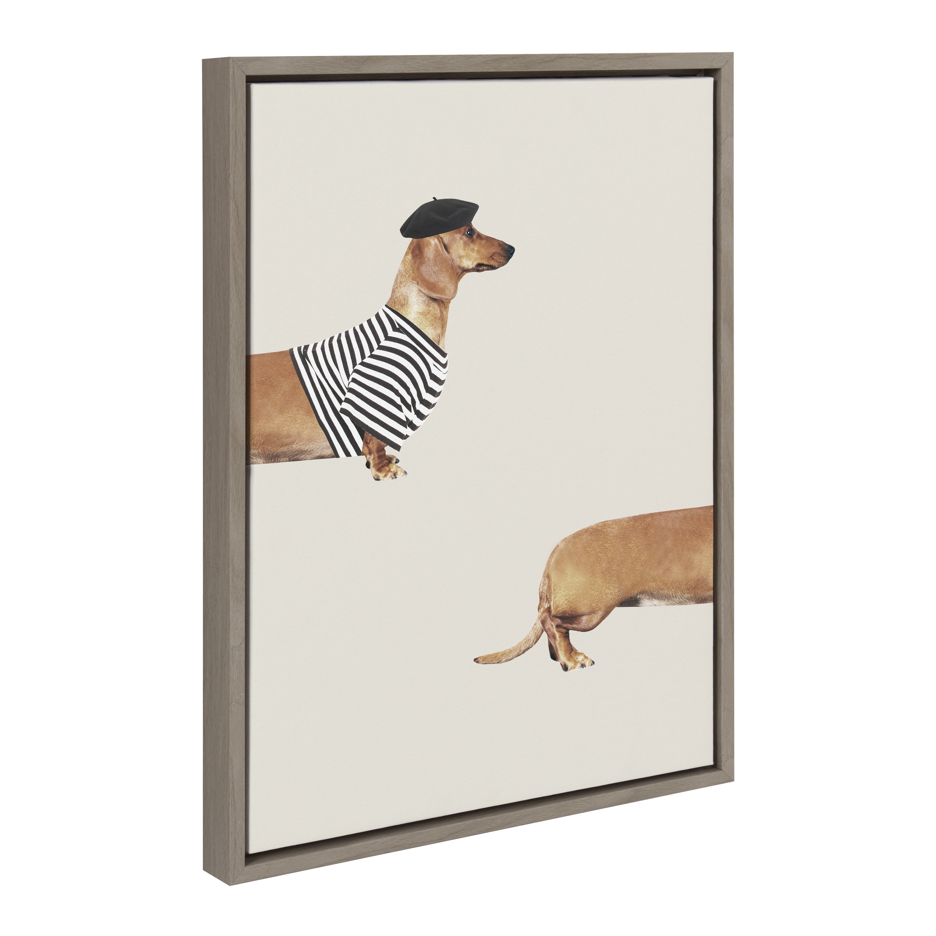 Gray Framed Canvas Wall Art with Abstract Weiner Dog Print
