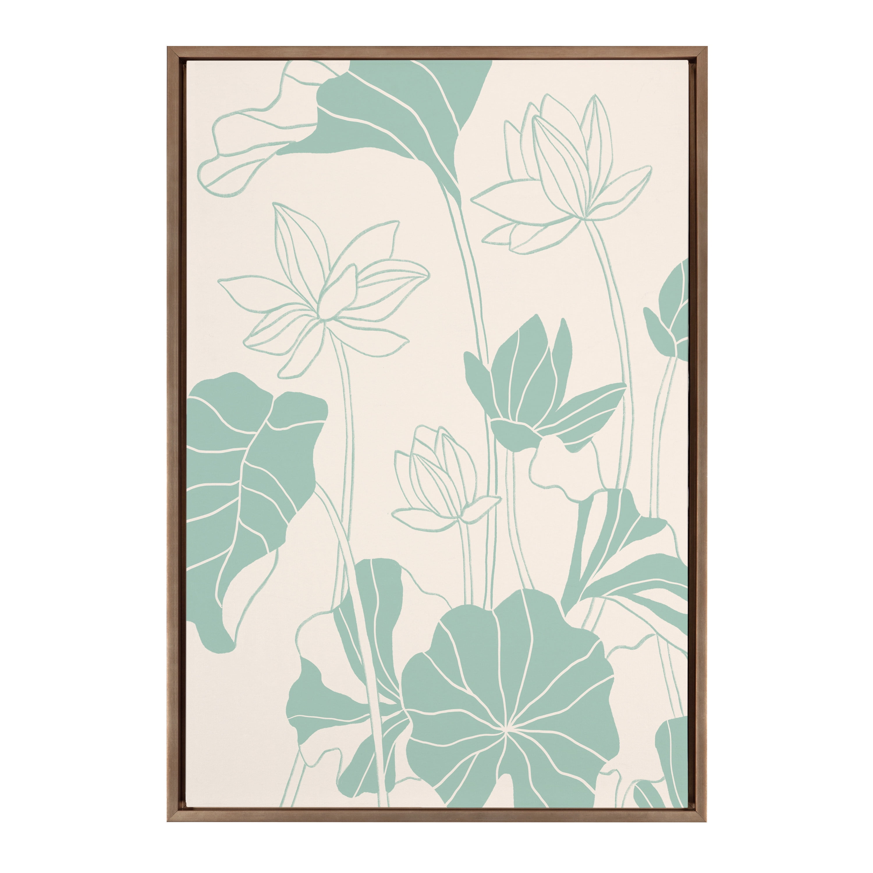 Large Green and Beige Lotus Garden Canvas Print with Polystyrene Frame