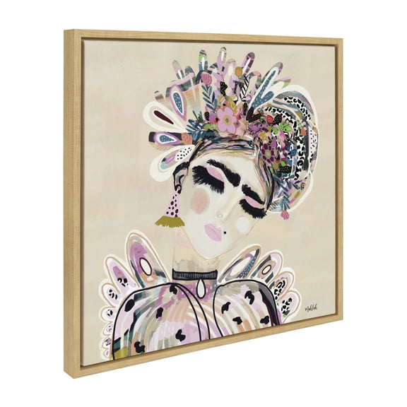 Kate and Laurel Sylvie LuLu Framed Canvas Wall Art by Inkheart Designs, 22x22 Natural, Modern Floral Female Portrait Wall Decor