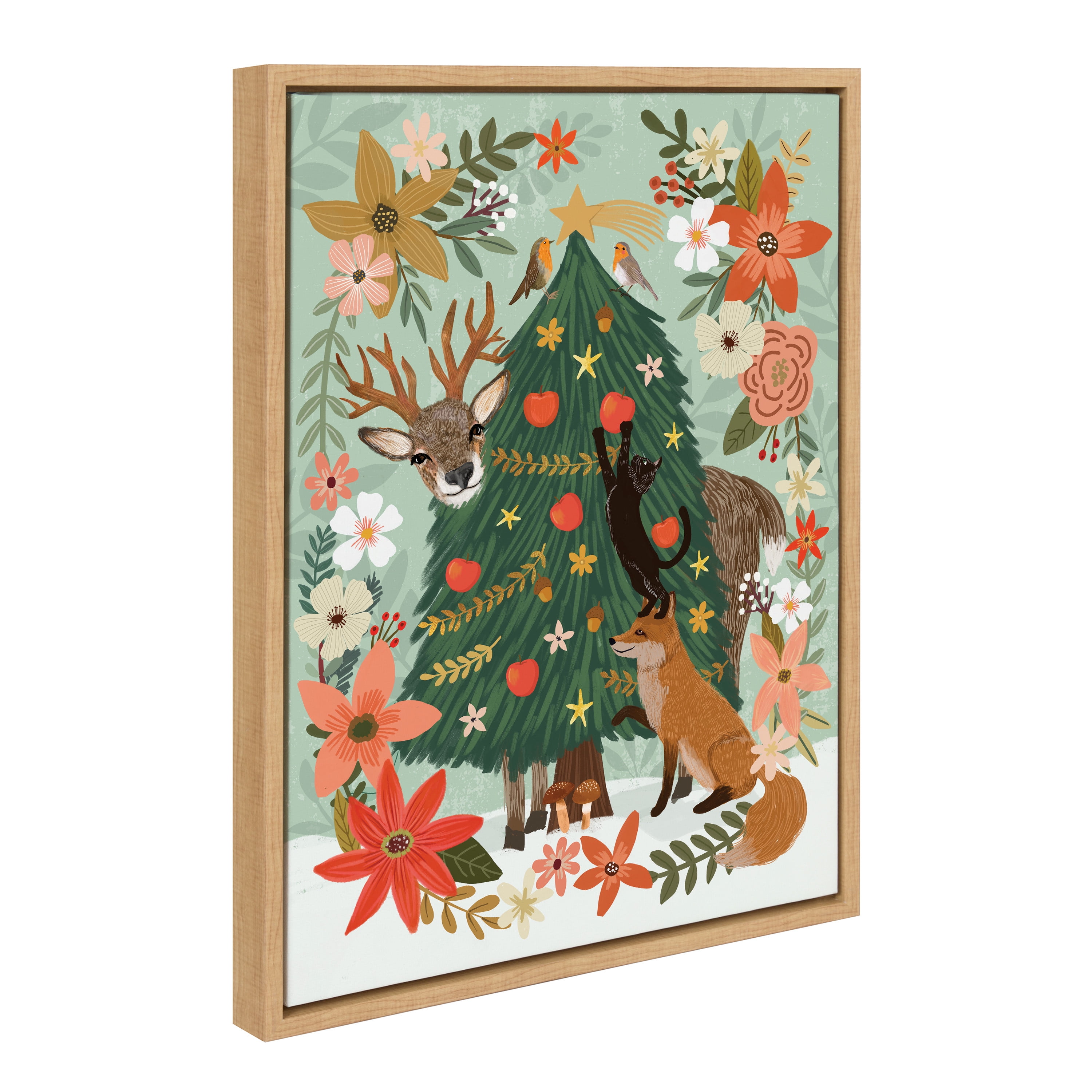 Natural Framed Canvas Art with Birds and Branches, 18x24
