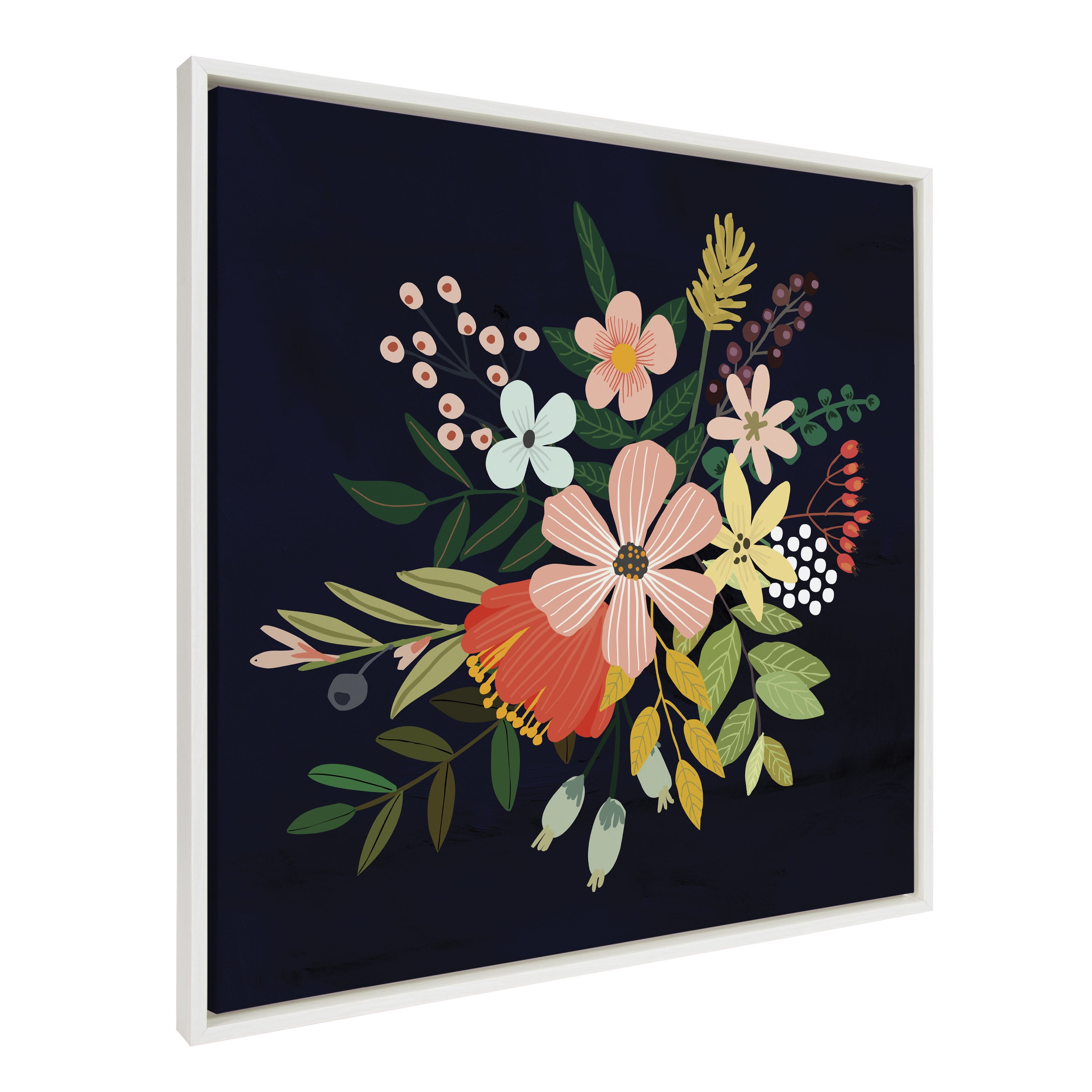 30x30 Blue Floral Canvas Print with White Frame