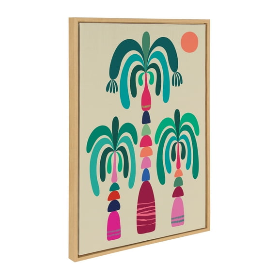 Kate and Laurel Sylvie MCM Palm Trees Framed Canvas Wall Art by Rachel Lee, 23x33 Natural, Colorful Mid-Century Tree Art for Wall