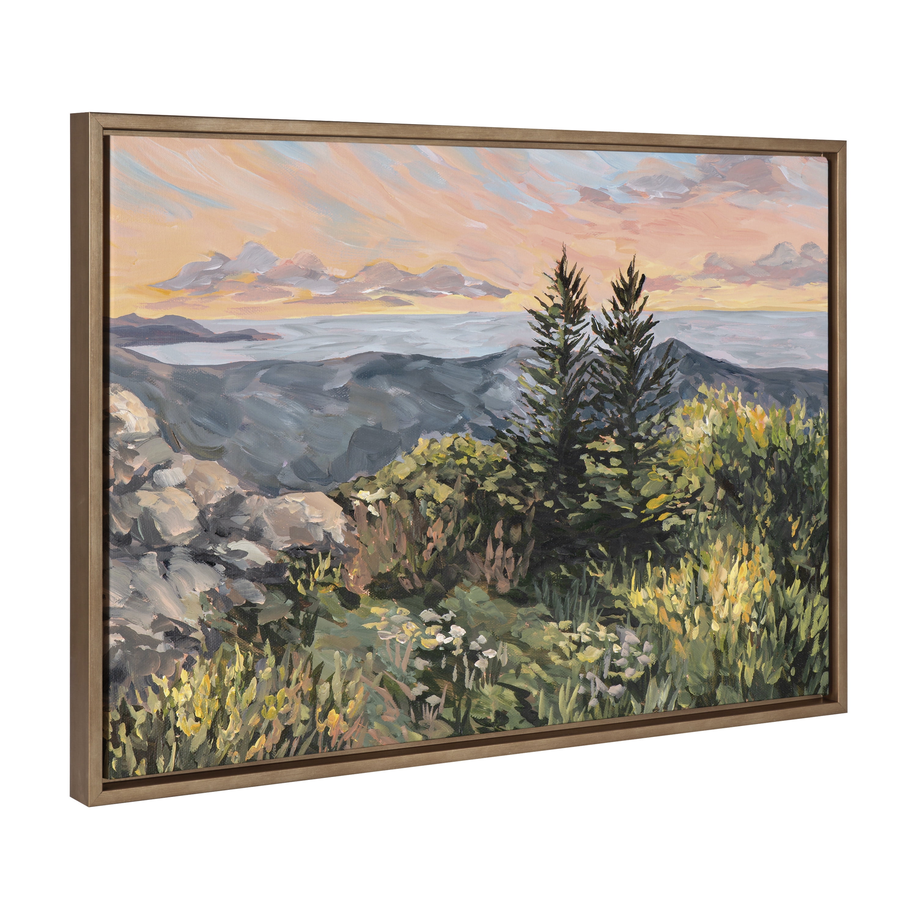 Maine Sunrise Landscape Canvas Print with Gold Frame