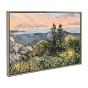 Kate and Laurel Sylvie Maine Sunrise Framed Canvas Wall Art by Emily Kenney, 23x33 Gray, Mountain Ocean Nature Landscape Art for Wall
