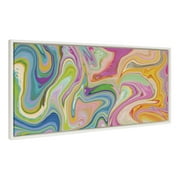 Kate and Laurel Sylvie Marble 27 Framed Canvas Wall Art by Jessi Raulet of Ettavee, 18x40 Panel White, Modern Bright Abstract Art Wall Décor